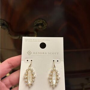 Kendra Scott Gold and Cream Shell Earrings